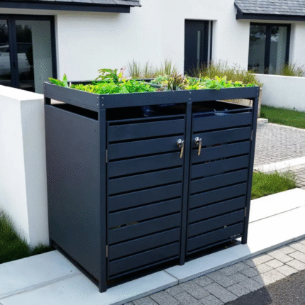 Anthracite Grey Wheelie Bin Storage With Planter- Double Bin Store