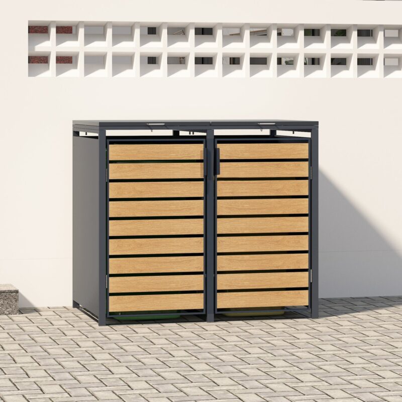 Double Wheelie Bin Store by Garden Guard - Premium Range Storage in Wood Effect