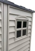 Duramax StoreMate PLUS 6 x 6 (3.65 m2) Plastic Garden Shed with Heavy-Duty Plastic Floor & Fixed Window, Strong Metal Roof Structure, Fire Retardant & Maintenance-Free Storage Shed, Dark Grey & Adobe