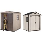 Keter Factor Outdoor Apex Double Door Garden Storage Shed 6 x 6ft Beige Brown Wood effect | Fade Free | All Weather Resistant | Safe and Secure | Zero Maintenance | 15 year Warranty