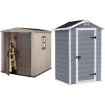Keter Factor Outdoor Apex Double Door Garden Storage Shed 6 x 6ft Beige Brown Wood effect | Fade Free | All Weather Resistant | Safe and Secure | Zero Maintenance | 15 year Warranty