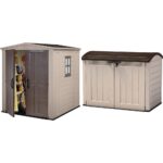 Keter Factor Outdoor Apex Double Door Garden Storage Shed 6 x 6ft Beige Brown Wood effect | Fade Free | All Weather Resistant | Safe and Secure | Zero Maintenance | 15 year Warranty