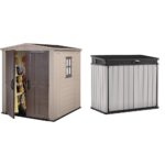 Keter Factor Outdoor Apex Double Door Garden Storage Shed 6 x 6ft Beige Brown Wood effect | Fade Free | All Weather Resistant | Safe and Secure | Zero Maintenance | 15 year Warranty