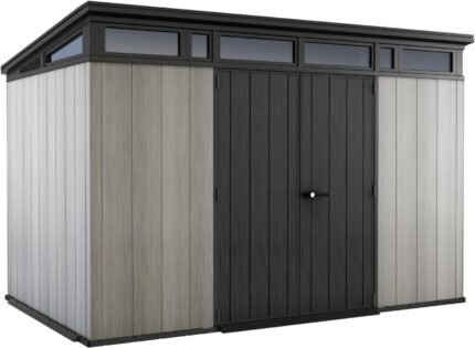Keter Artisan Outdoor Pent Double Door Garden Storage Shed 7 x 7ft Grey Duotech+ Wood look and feel, Fade Free, All Weather Resistant, Safe and Secure, Zero Maintenance