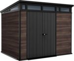 Keter Signature Shed 9x7ft – Rosewood Pent Garden Storage Shed | Heavy-Duty Resin Wood-Effect Design | Lockable Double Doors | Weatherproof & Maintenance-Free | 11.05m³ Capacity
