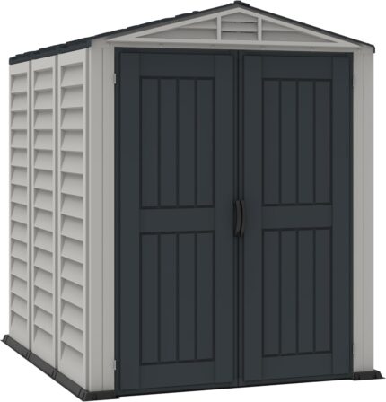Duramax YardMate PLUS 5 x 8 (4.28 m2) Plastic Garden Shed with Heavy-Duty Plastic Floor, Strong Metal Roof Structure, Fire Retardant & Maintenance-Free Storage Shed, Dark Grey & Adobe