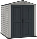 Duramax YardMate PLUS 5 x 8 (4.28 m2) Plastic Garden Shed with Heavy-Duty Plastic Floor, Strong Metal Roof Structure, Fire Retardant & Maintenance-Free Storage Shed, Dark Grey & Adobe