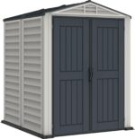 Duramax YardMate PLUS 5 x 8 (4.28 m2) Plastic Garden Shed with Heavy-Duty Plastic Floor, Strong Metal Roof Structure, Fire Retardant & Maintenance-Free Storage Shed, Dark Grey & Adobe