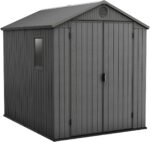 Keter Darwin Outdoor Apex Double Door Garden Storage Shed 6 x 8ft Grey Evotech+ Wood Look and Feel | Fade Free | All Weather Resistant | Safe and Secure | Zero Maintenance | 15 year Warranty