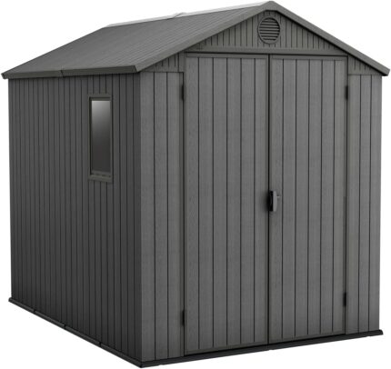Keter Darwin Outdoor Apex Double Door Garden Storage Shed 6 x 8ft Grey Evotech+ Wood Look and Feel | Fade Free | All Weather Resistant | Safe and Secure | Zero Maintenance | 15 year Warranty