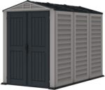 Duramax YardMate PLUS 5 x 8 (4.28 m2) Plastic Garden Shed with Heavy-Duty Plastic Floor, Strong Metal Roof Structure, Fire Retardant & Maintenance-Free Storage Shed, Dark Grey & Adobe