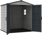 Duramax StoreMate PLUS 6 x 6 (3.65 m2) Plastic Garden Shed with Heavy-Duty Plastic Floor & Fixed Window, Strong Metal Roof Structure, Fire Retardant & Maintenance-Free Storage Shed, Dark Grey & Adobe