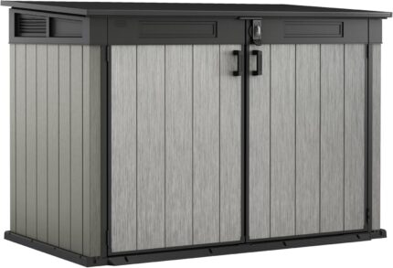 Keter Grande Store Outdoor Double Door Garden Furniture Storage Shed Grey Duotech+ Wood Look and Feel | Fade Free | All Weather Resistant | Safe and Secure | Zero Maintenance