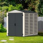 Duramax YardMate PLUS 5 x 8 (4.28 m2) Plastic Garden Shed with Heavy-Duty Plastic Floor, Strong Metal Roof Structure, Fire Retardant & Maintenance-Free Storage Shed, Dark Grey & Adobe