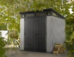 Keter Artisan Outdoor Pent Double Door Garden Storage Shed 7 x 7ft Grey Duotech+ Wood look and feel, Fade Free, All Weather Resistant, Safe and Secure, Zero Maintenance