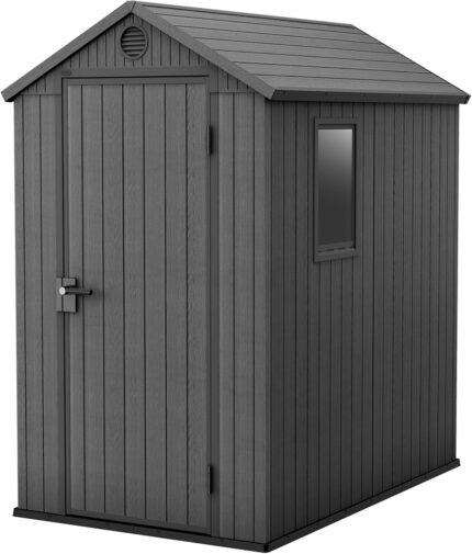 Keter Darwin Outdoor Apex Single Door Garden Storage Shed 6 x 4ft Grey Wood Look and Feel | Fade Free | All Weather Resistant | Safe and Secure | Zero Maintenance | 15 year Warranty