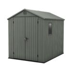 Keter Darwin Outdoor Apex Double Door Garden Storage Shed 6 x 8ft Grey Evotech+ Wood Look and Feel | Fade Free | All Weather Resistant | Safe and Secure | Zero Maintenance | 15 year Warranty