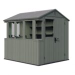 Keter Darwin Outdoor Apex Double Door Garden Storage Shed 6 x 8ft Grey Evotech+ Wood Look and Feel | Fade Free | All Weather Resistant | Safe and Secure | Zero Maintenance | 15 year Warranty