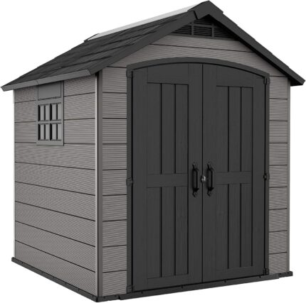 Keter Premier Apex Outdoor Garden Storage Shed, Grey, 7.5 x 7 ft