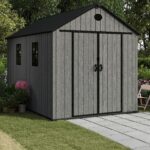 Pro Grade 8ft x 12ft Premium Plastic Double Door Garden Shed - Grey Wood Touch Texture
