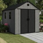 Pro Grade 8ft x 12ft Premium Plastic Double Door Garden Shed - Grey/Anthracite Wood Touch Texture