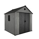Pro Grade 6ft x 8ft Premium Plastic Double Door Garden Shed - Grey/Anthracite Wood Touch Texture
