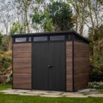 Keter Signature Shed 9x7ft – Rosewood Pent Garden Storage Shed | Heavy-Duty Resin Wood-Effect Design | Lockable Double Doors | Weatherproof & Maintenance-Free | 11.05m³ Capacity