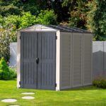 Duramax YardMate PLUS 5 x 8 (4.28 m2) Plastic Garden Shed with Heavy-Duty Plastic Floor, Strong Metal Roof Structure, Fire Retardant & Maintenance-Free Storage Shed, Dark Grey & Adobe