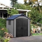 Keter Premier Apex Outdoor Garden Storage Shed, Grey, 7.5 x 7 ft