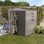Keter Factor Outdoor Apex Double Door Garden Storage Shed 6 x 6ft Beige Brown Wood effect | Fade Free | All Weather Resistant | Safe and Secure | Zero Maintenance | 15 year Warranty