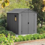 Keter Darwin Outdoor Apex Double Door Garden Storage Shed 6 x 8ft Grey Evotech+ Wood Look and Feel | Fade Free | All Weather Resistant | Safe and Secure | Zero Maintenance | 15 year Warranty
