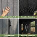 Pro Grade 8ft x 10ft Premium Plastic Double Door Garden Shed - Grey/Anthracite Wood Touch Texture