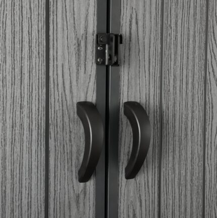 Pro Grade 6ft x 8ft Premium Plastic Double Door Garden Shed - Grey/Anthracite Wood Touch Texture