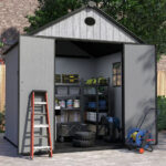 Pro Grade 6ft x 8ft Premium Plastic Double Door Garden Shed - Grey/Anthracite Wood Touch Texture