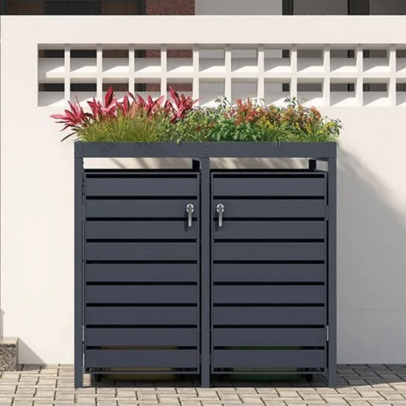 Anthracite Grey Wheelie Bin Storage With Planter- Double Bin Store