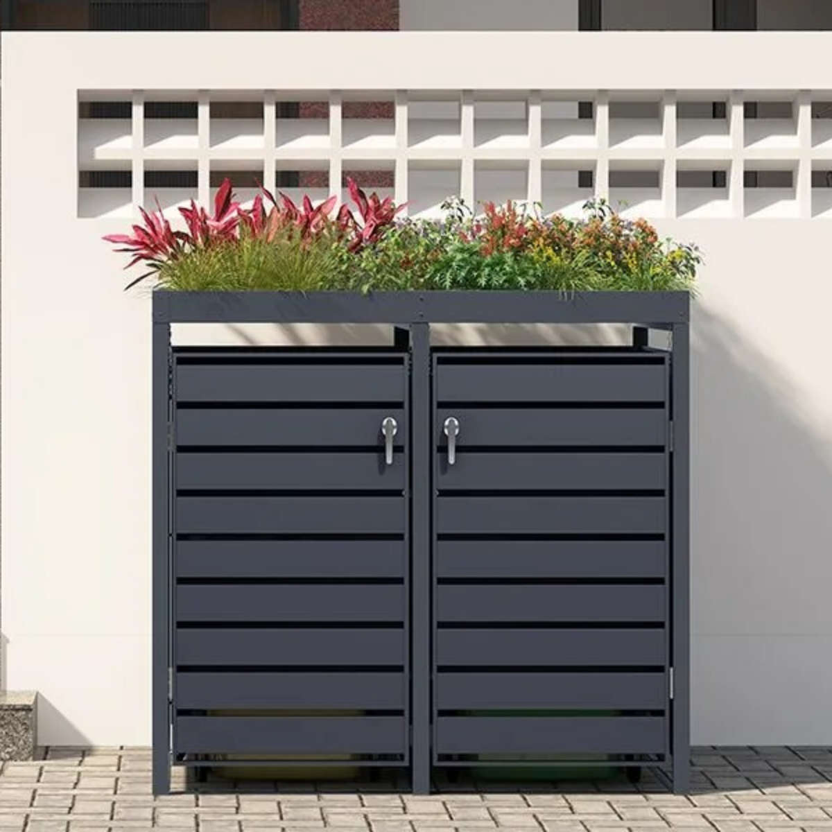 vch0obyn Anthracite Grey Wheelie Bin Storage With Planter- Double Bin Store