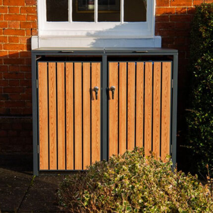 Wood Effect Wheelie Bin Storage - Double Bin Store