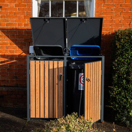 Wood Effect Wheelie Bin Storage - Double Bin Store